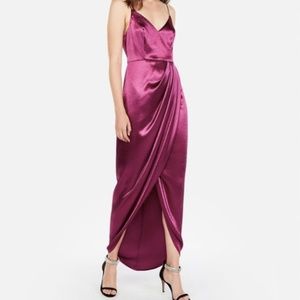 Express Satin Wrap Front Maxi Dress
